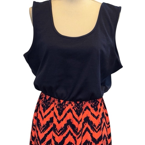 Rue+ Navy Blue and Orange Chevron Maxi Dress, sz 1X - Picture 3 of 8